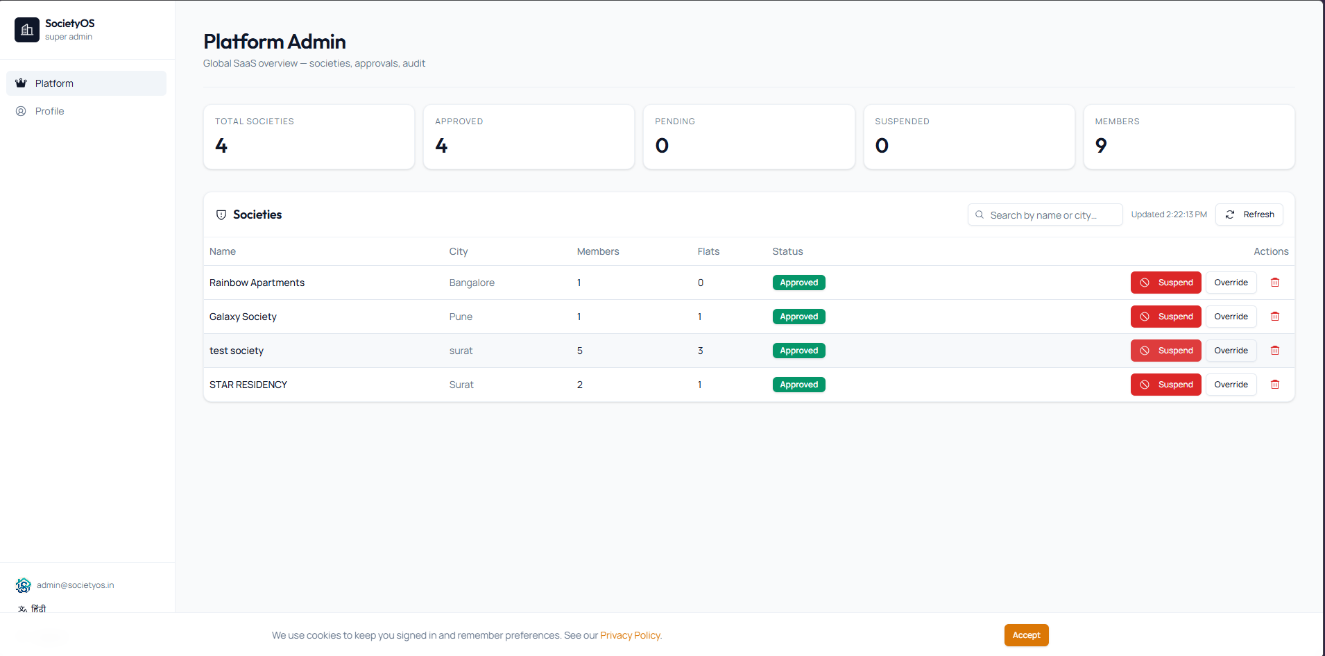 SocietyOS dashboard screenshot